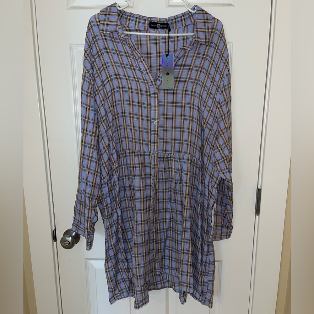 PLUS SIZE | Plaid print long sleeve dress